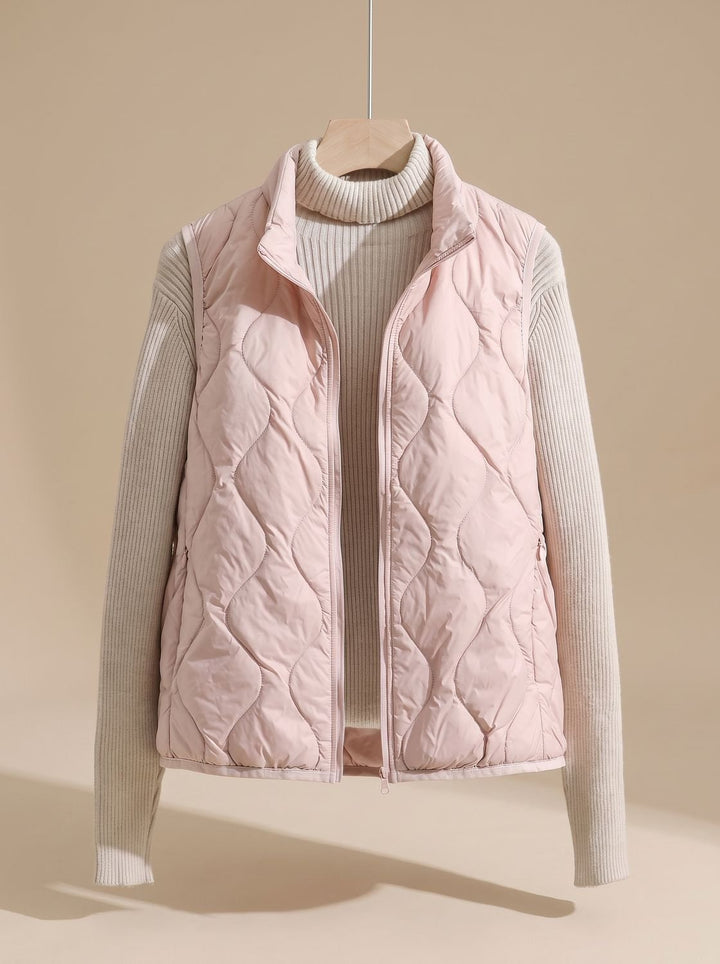 Damen Steppweste Bodywarmer mit Stehkragen und Taschen - Rosa