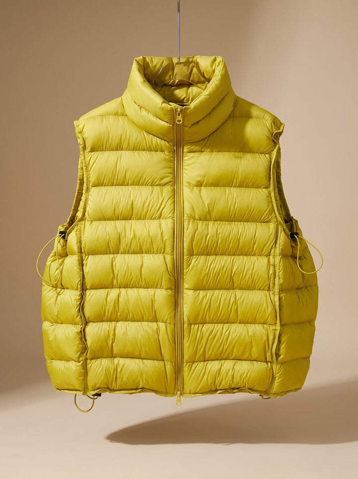 Damen Steppweste Bodywarmer mit Zweiwege-Reißverschluss Stehkragen - Ingwergelb