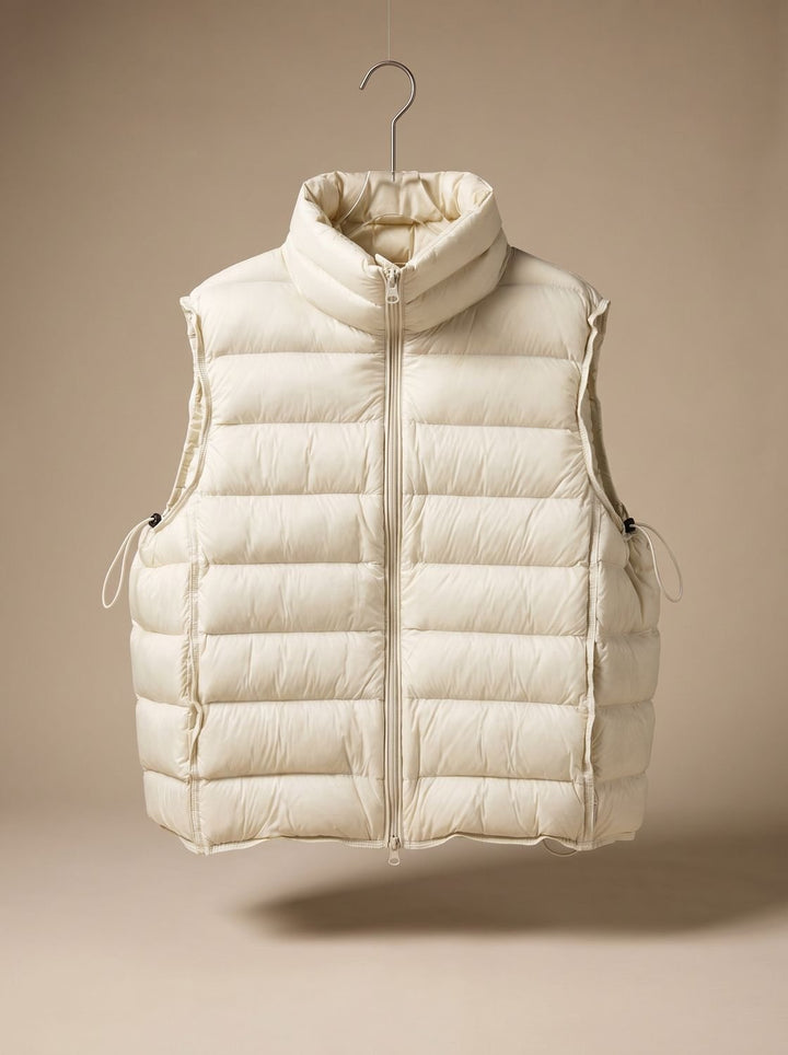Damen Steppweste Bodywarmer mit Zweiwege-Reißverschluss Stehkragen - Offwhite