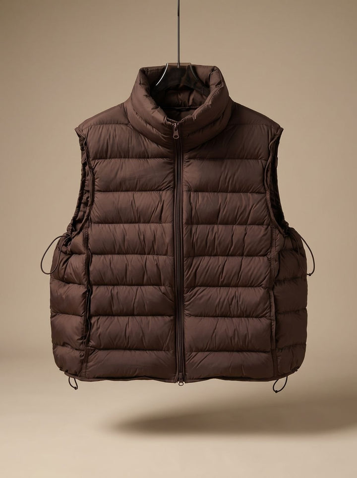 Damen Steppweste Bodywarmer mit Zweiwege-Reißverschluss Stehkragen - Braun