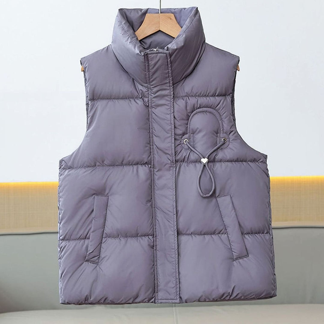 Damen Steppweste Bodywarmer Stehkragen Kordelapplikation Kurzschnitt - Violett
