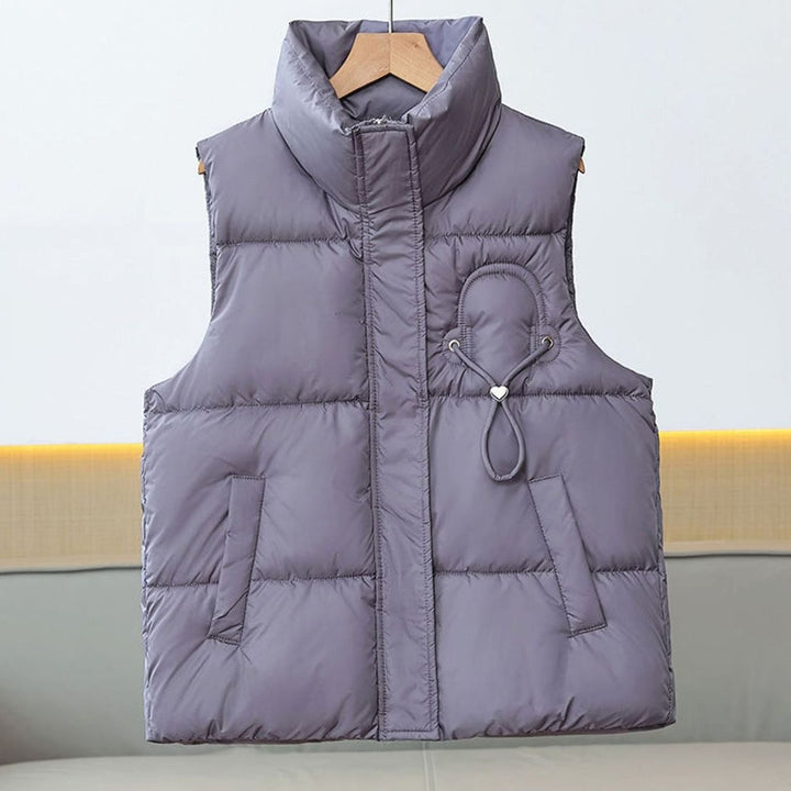 Damen Steppweste Bodywarmer Stehkragen Kordelapplikation Kurzschnitt - Violett
