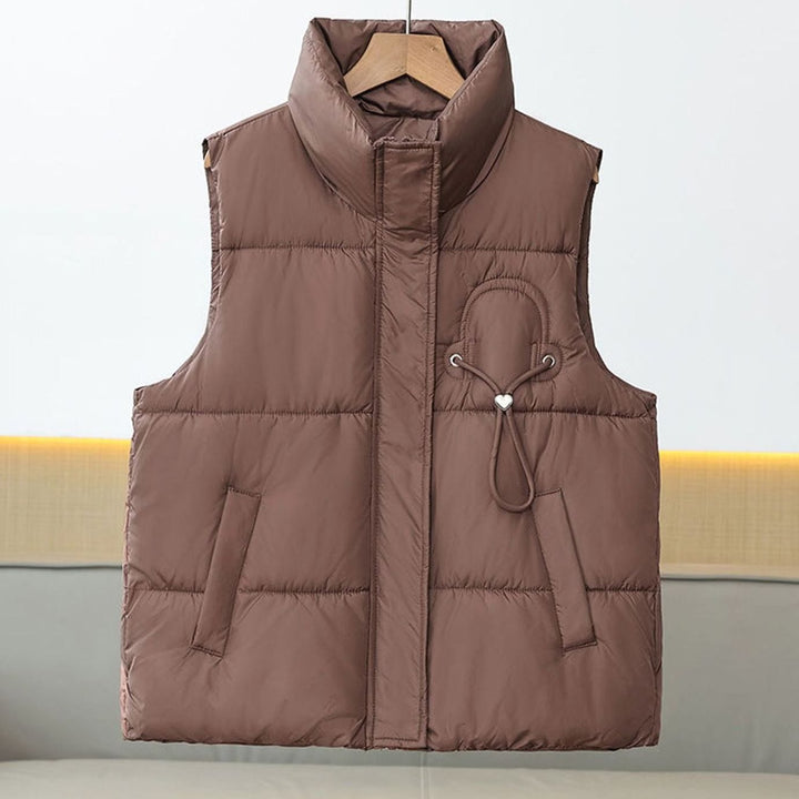 Damen Steppweste Bodywarmer Stehkragen Kordelapplikation Kurzschnitt - Braun