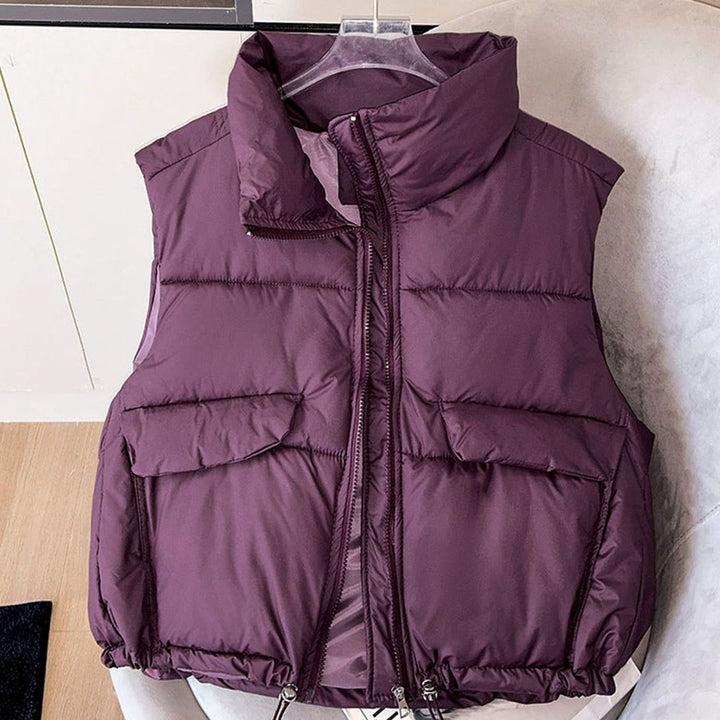 Damen Steppweste Bodywarmer Stehkragen Kordelzug Boxy-Schnitt - Violett