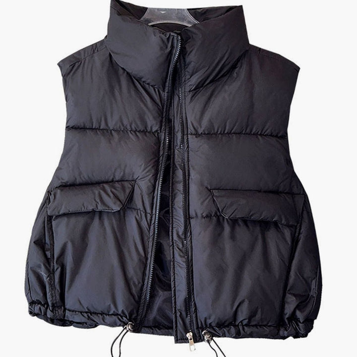 Damen Steppweste Bodywarmer Stehkragen Kordelzug Boxy-Schnitt