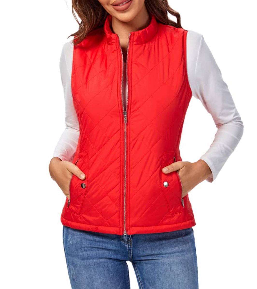 Damen Steppweste leicht gefütterte Puffer Vest Women mit Reißverschluss - Rot