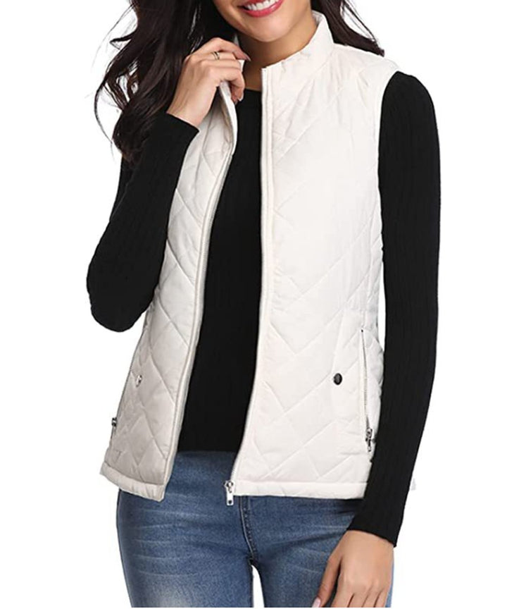 Damen Steppweste leicht gefütterte Puffer Vest Women mit Reißverschluss - Weiß