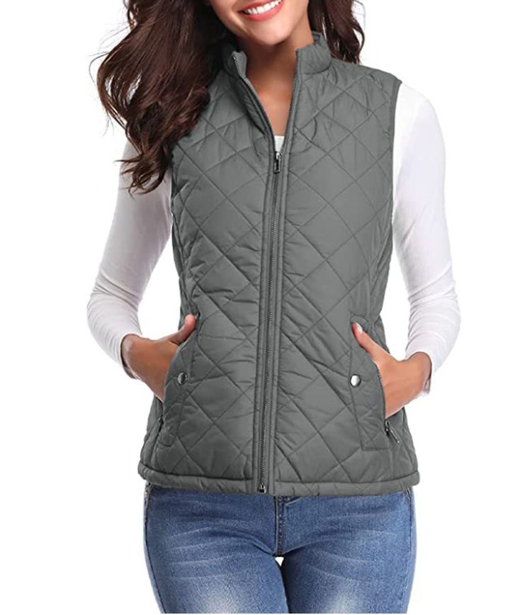 Damen Steppweste leicht gefütterte Puffer Vest Women mit Reißverschluss - Grau