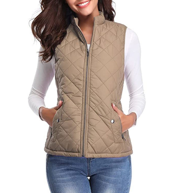 Damen Steppweste leicht gefütterte Puffer Vest Women mit Reißverschluss - Hellkaffee