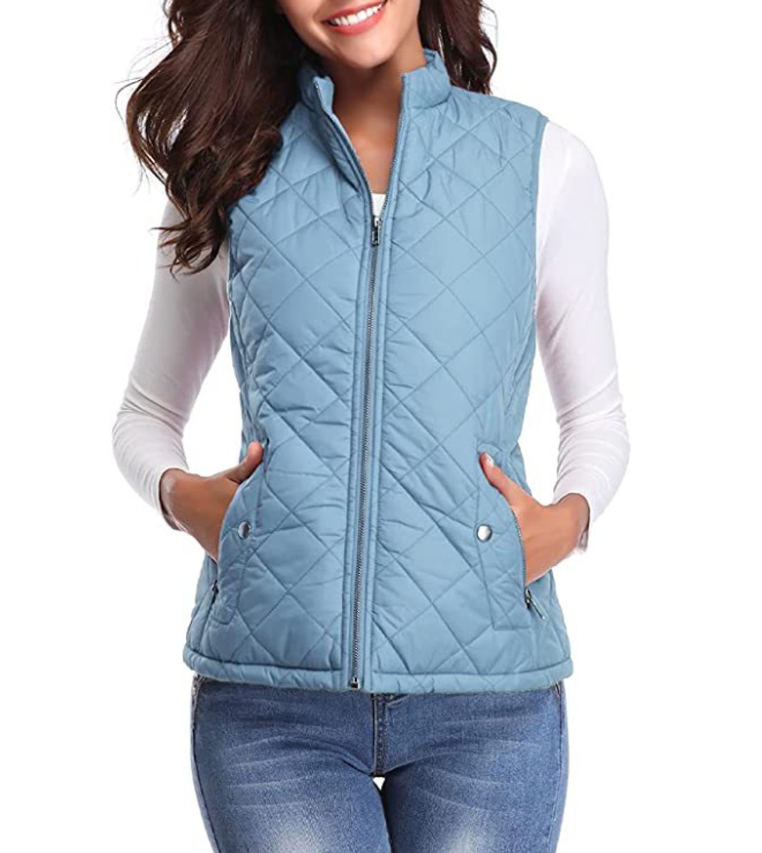 Damen Steppweste leicht gefütterte Puffer Vest Women mit Reißverschluss - Hellblau