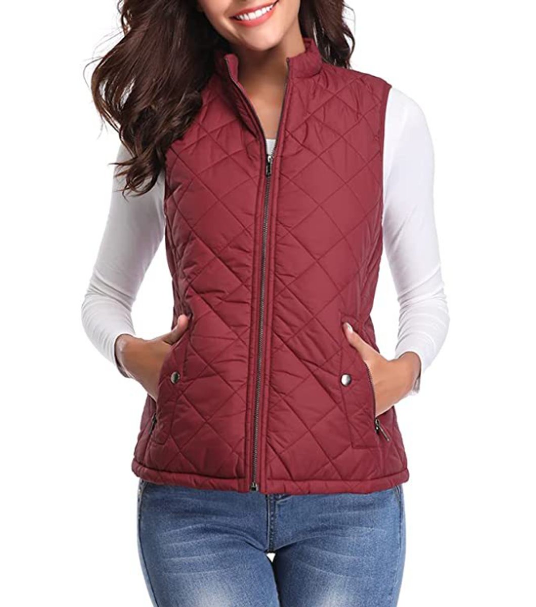 Damen Steppweste leicht gefütterte Puffer Vest Women mit Reißverschluss - Bordeauxrot