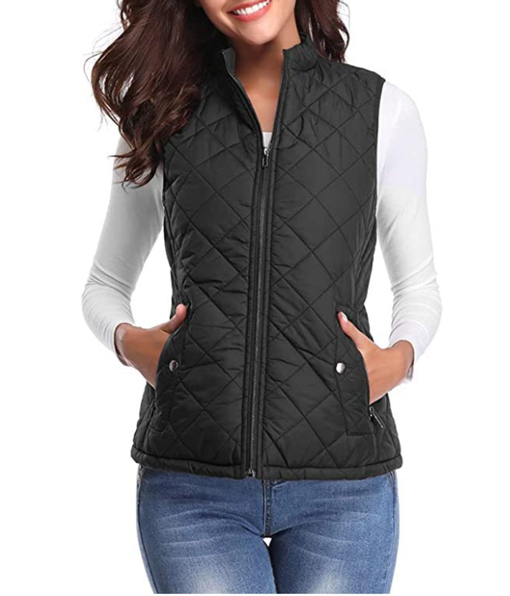 Damen Steppweste leicht gefütterte Puffer Vest Women mit Reißverschluss - Schwarz