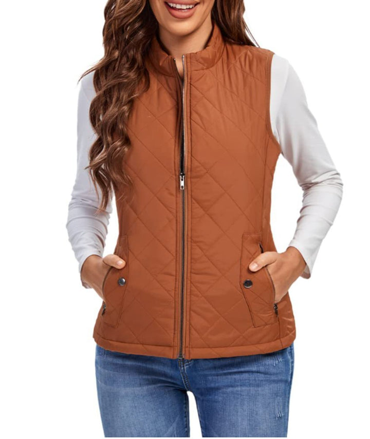 Damen Steppweste leicht gefütterte Puffer Vest Women mit Reißverschluss - Khaki