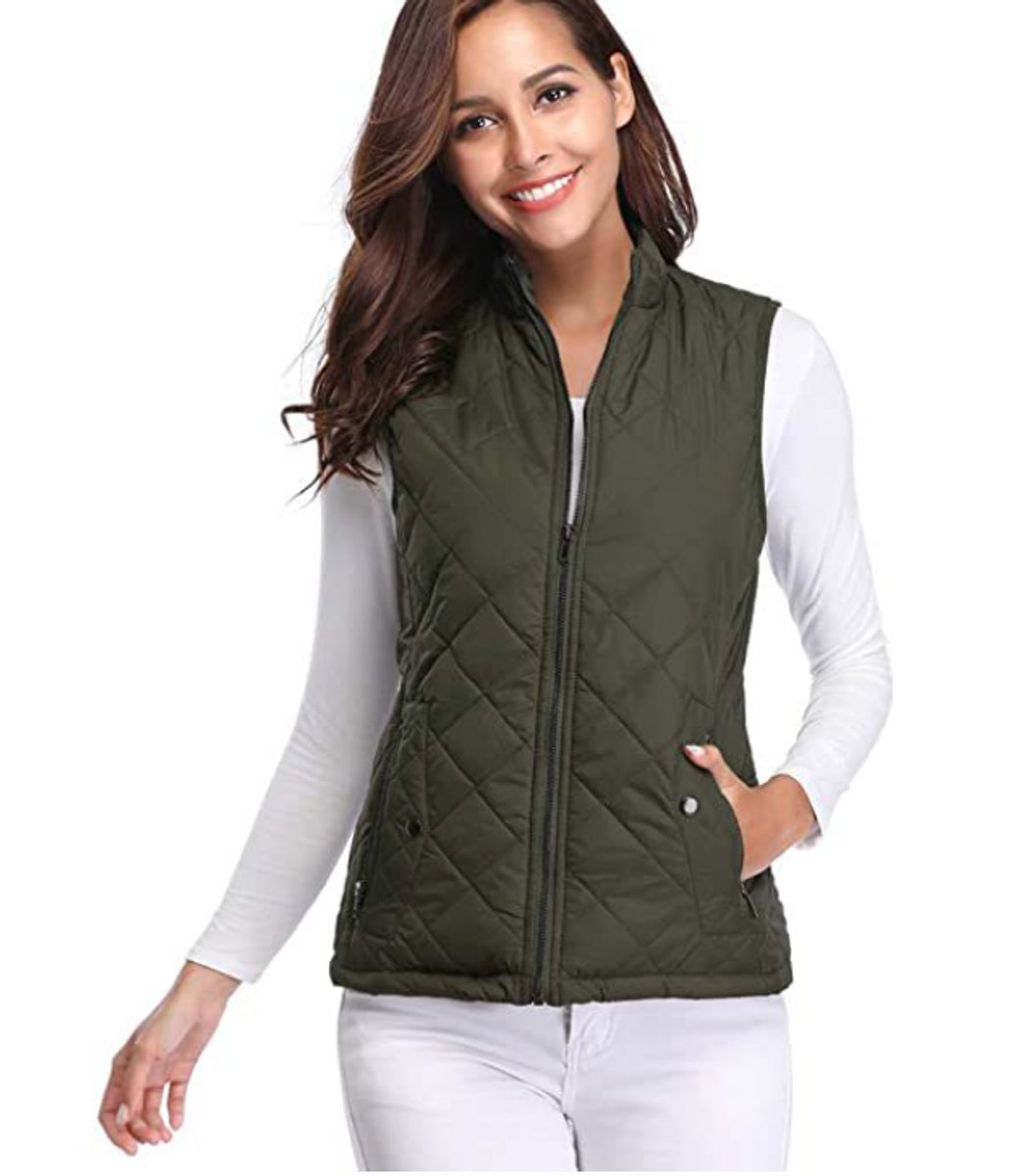 Damen Steppweste leicht gefütterte Puffer Vest Women mit Reißverschluss - Olivgrün