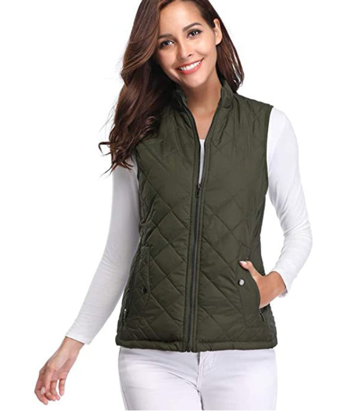 Damen Steppweste leicht gefütterte Puffer Vest Women mit Reißverschluss - Olivgrün