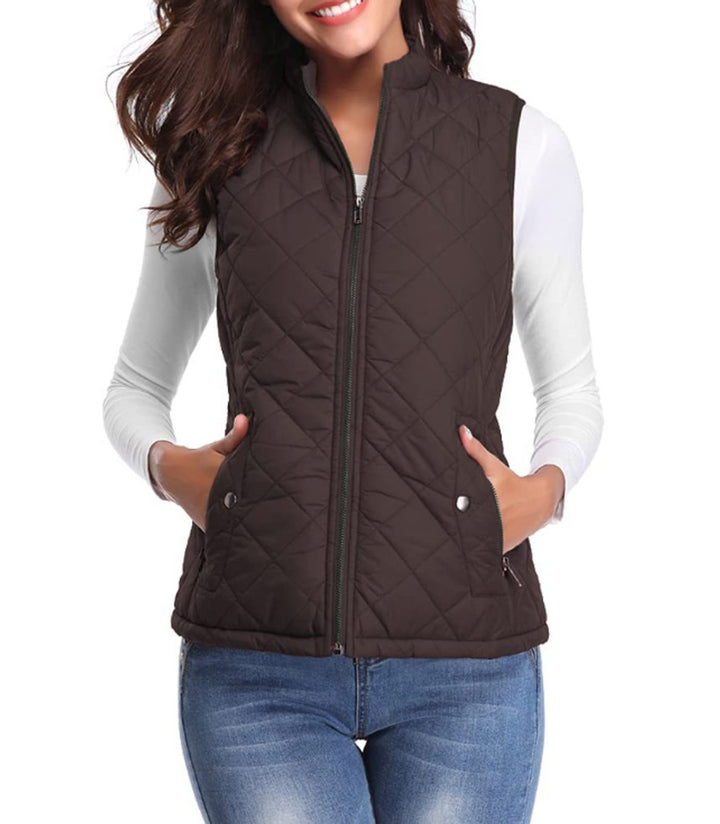 Damen Steppweste leicht gefütterte Puffer Vest Women mit Reißverschluss - Braun