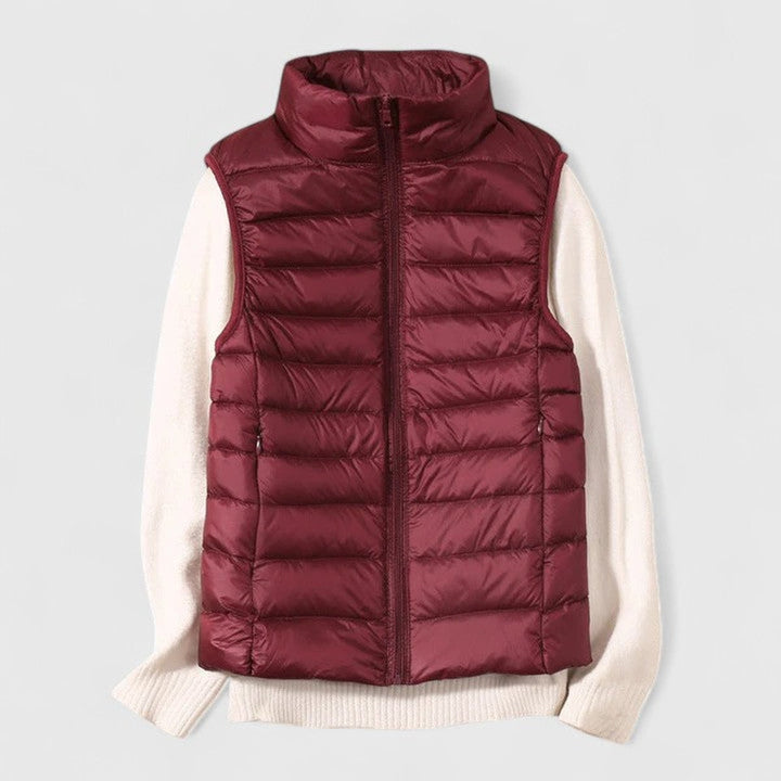 Damen Steppweste leichte Puffer Vest Women Übergangsjacke - Burgunder