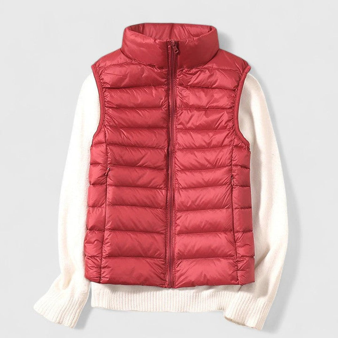Damen Steppweste leichte Puffer Vest Women Übergangsjacke - Rot