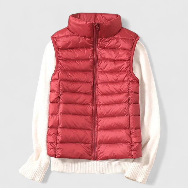 Damen Steppweste leichte Puffer Vest Women Übergangsjacke - Rot