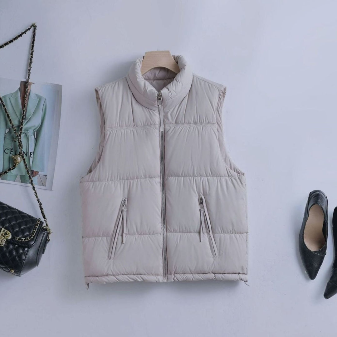Damen Steppweste mit hohem Stehkragen Bodywarmer Reißverschluss - Offwhite