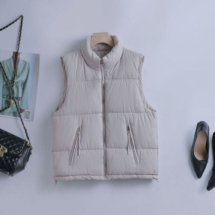 Damen Steppweste mit hohem Stehkragen Bodywarmer Reißverschluss - Offwhite
