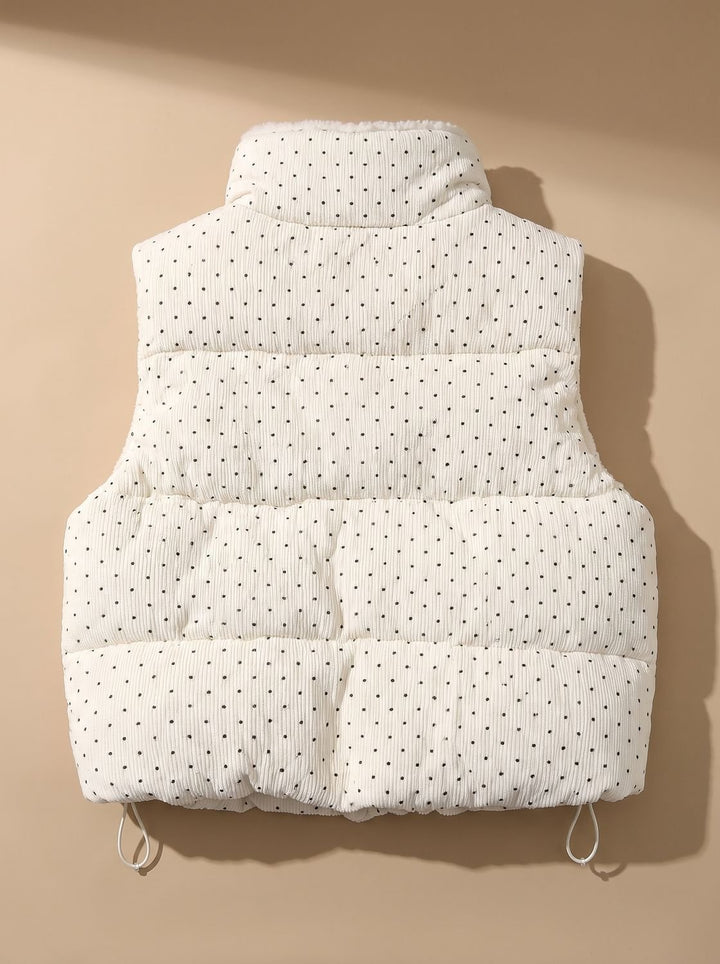 Damen Steppweste mit Teddyfutter Stehkragen Punkte Bodywarmer