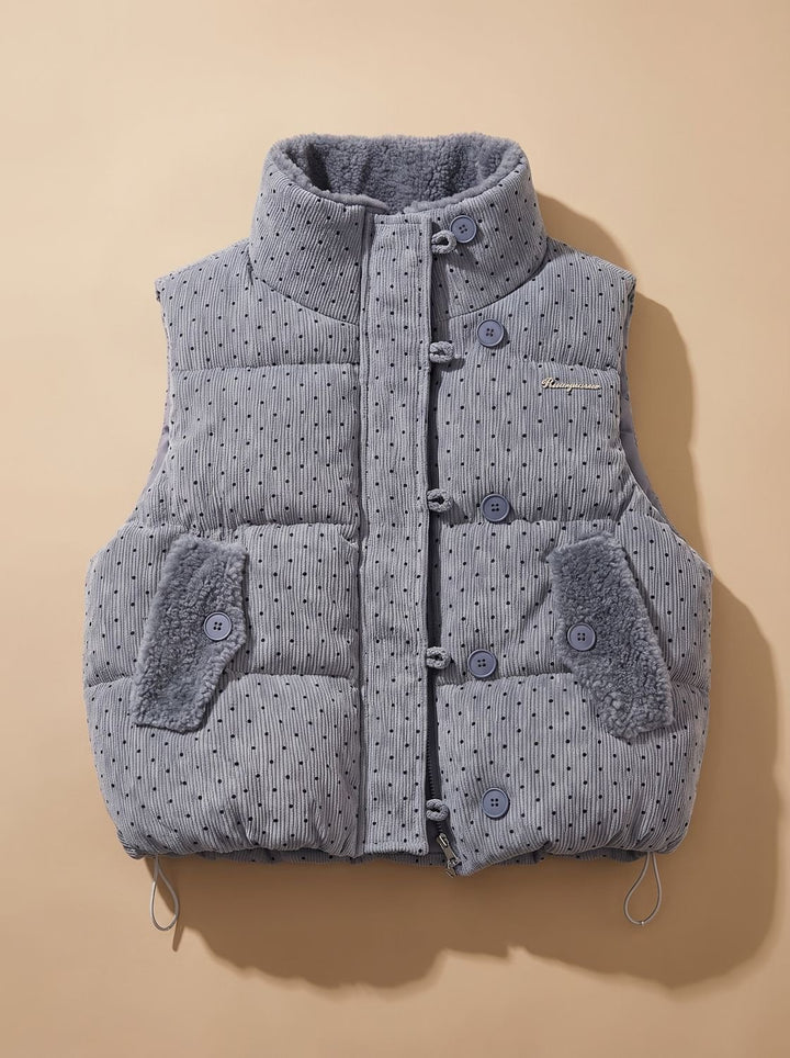 Damen Steppweste mit Teddyfutter Stehkragen Punkte Bodywarmer - Grau