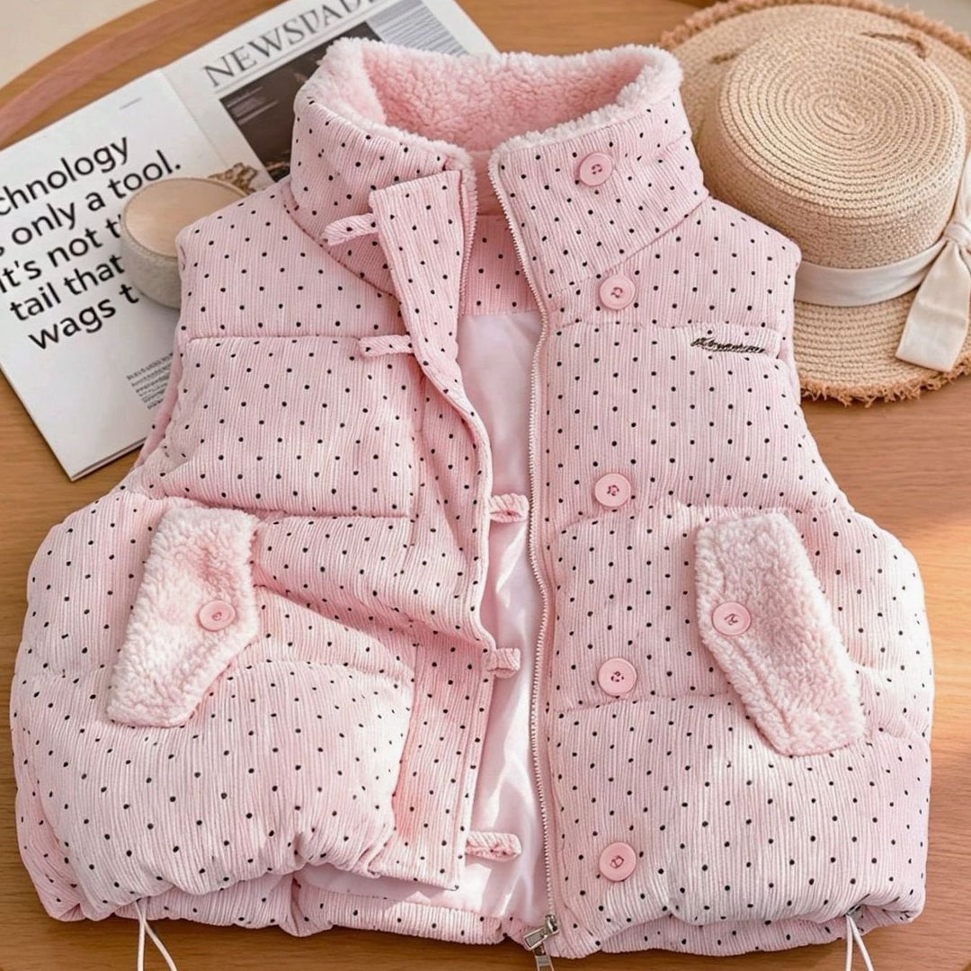 Damen Steppweste mit Teddyfutter Stehkragen Punkte Bodywarmer