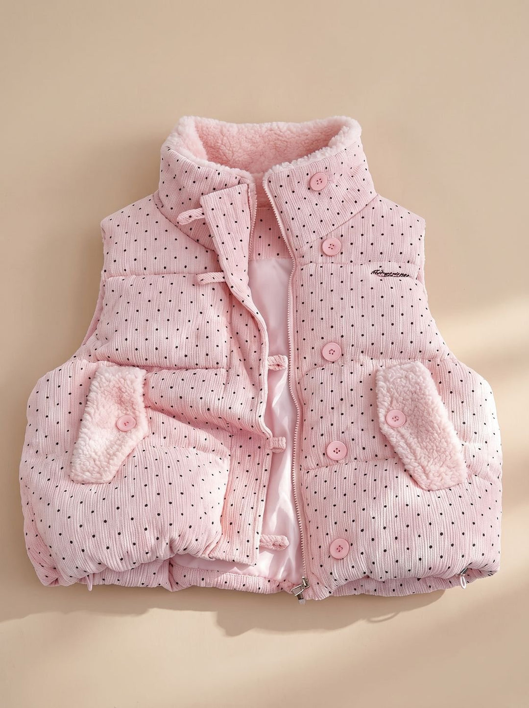 Damen Steppweste mit Teddyfutter Stehkragen Punkte Bodywarmer