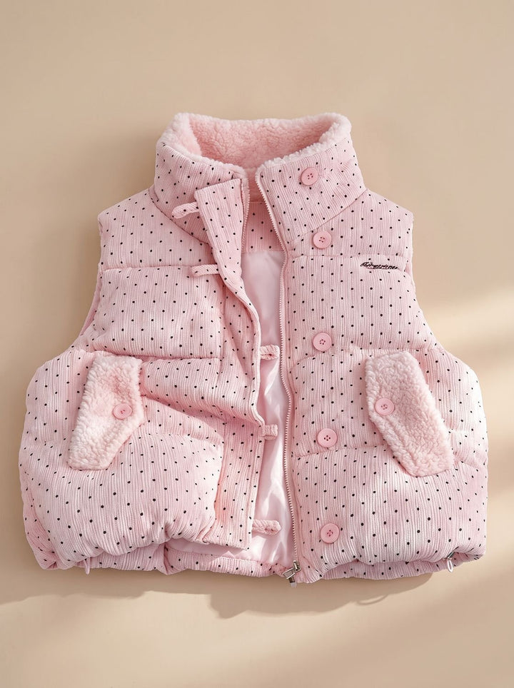 Damen Steppweste mit Teddyfutter Stehkragen Punkte Bodywarmer