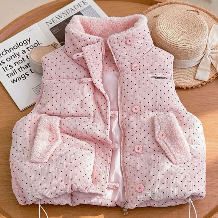 Damen Steppweste mit Teddyfutter Stehkragen Punkte Bodywarmer - Rosa