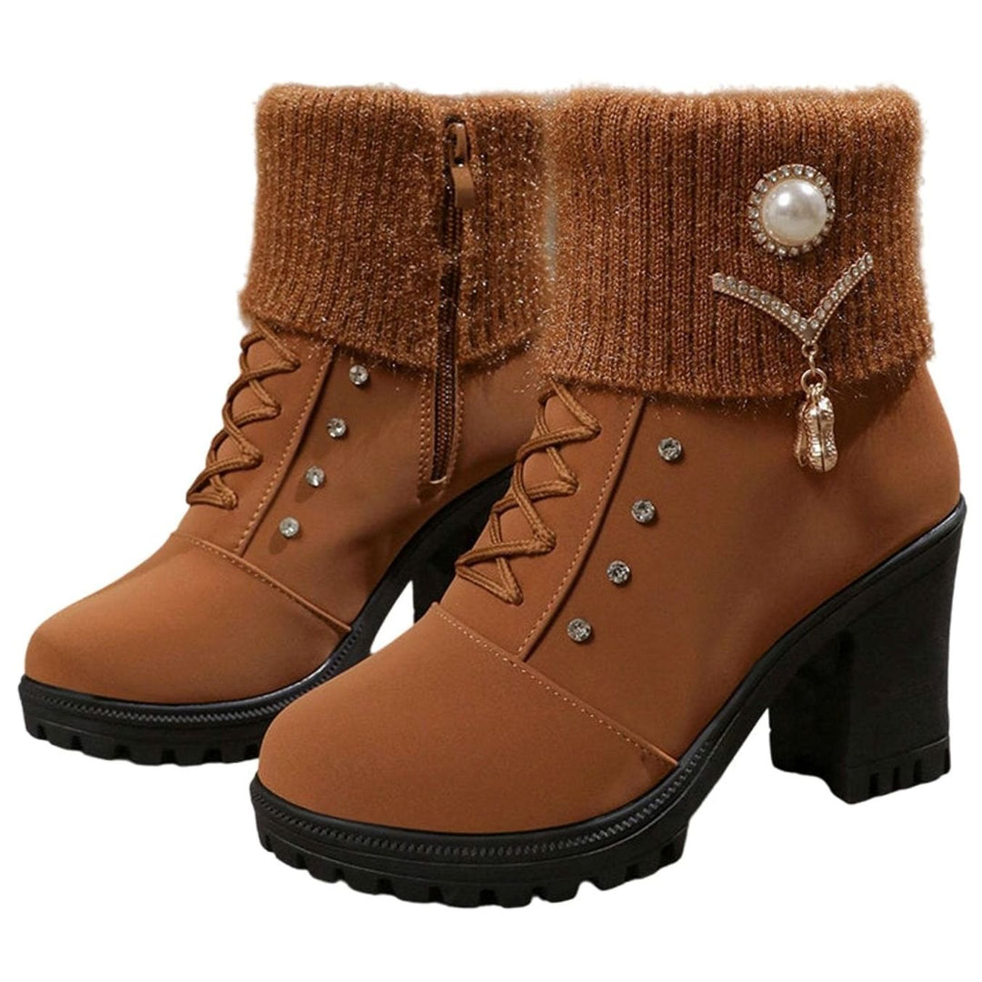 Damen Stiefel damen Chunky-Heel Winterstiefel mit Fellbesatz - Braun