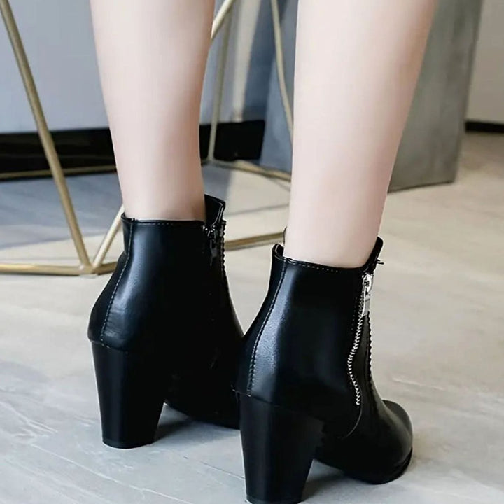 Damen Stiefeletten Blockabsatz Kunstleder Spitze Reißverschluss