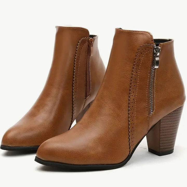 Damen Stiefeletten Blockabsatz Kunstleder Spitze Reißverschluss