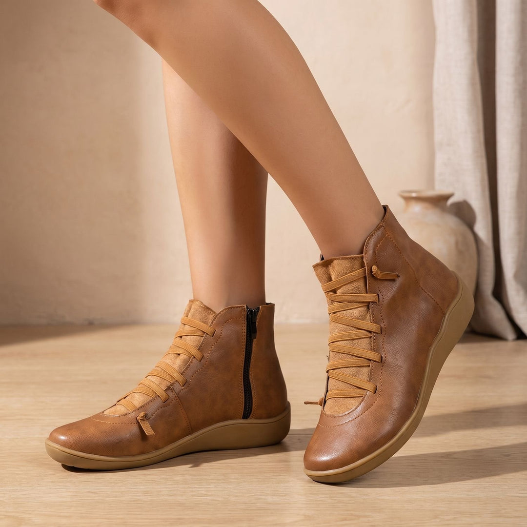 Damen Stiefeletten flache Kunstleder Ankle Boots mit Reißverschluss