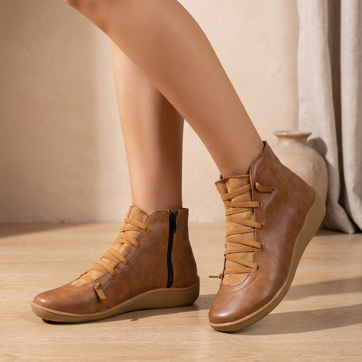 Damen Stiefeletten flache Kunstleder Ankle Boots mit Reißverschluss