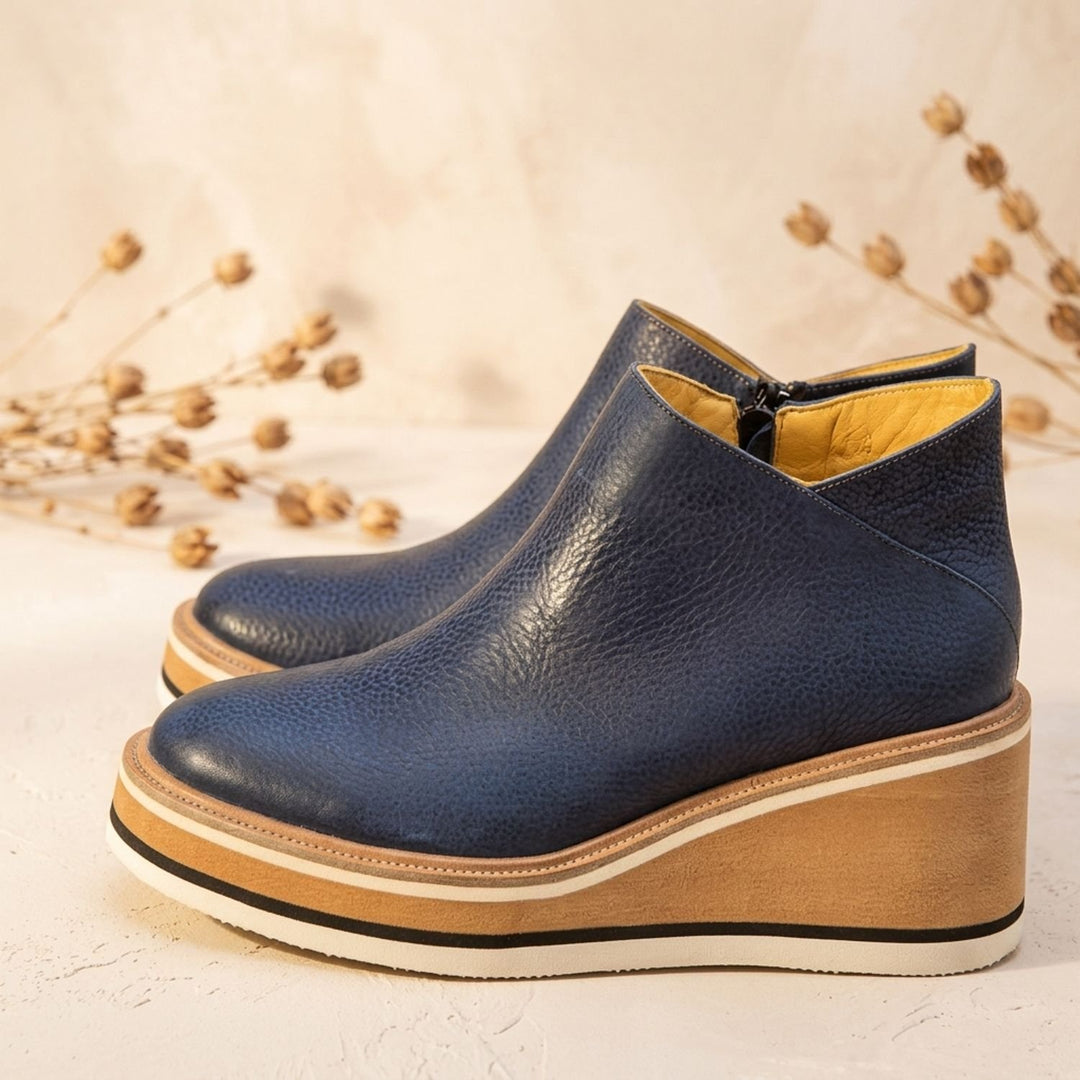 Damen Stiefeletten Keilabsatz Plateau Slip-on Kunstleder - Dunkelblau