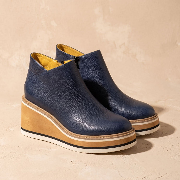 Damen Stiefeletten Keilabsatz Plateau Slip-on Kunstleder