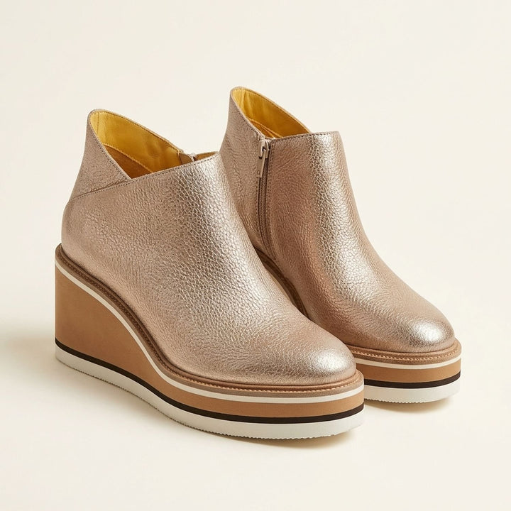 Damen Stiefeletten Keilabsatz Plateau Slip-on Kunstleder