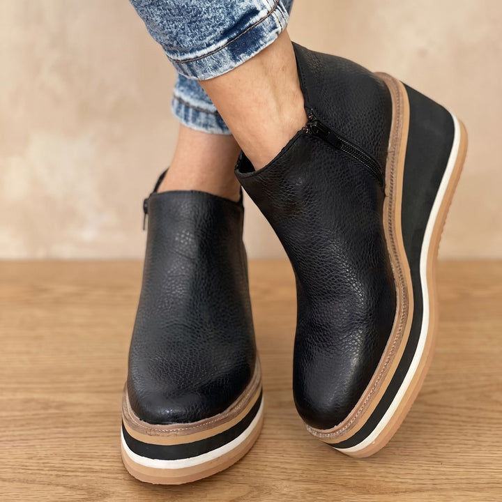 Damen Stiefeletten Keilabsatz Plateau Slip-on Kunstleder - Schwarz