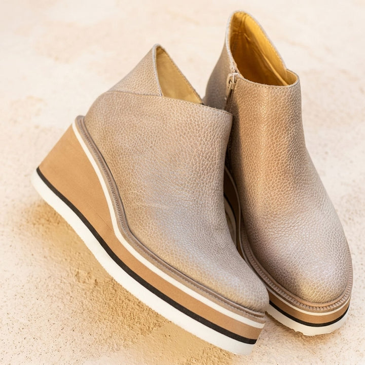 Damen Stiefeletten Keilabsatz Plateau Slip-on Kunstleder - Aprikose
