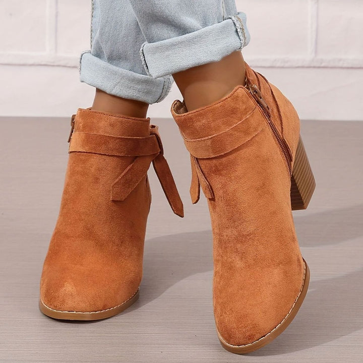 Damen Stiefeletten mit Blockabsatz Schleife Spitzer Zehenbereich - Orange
