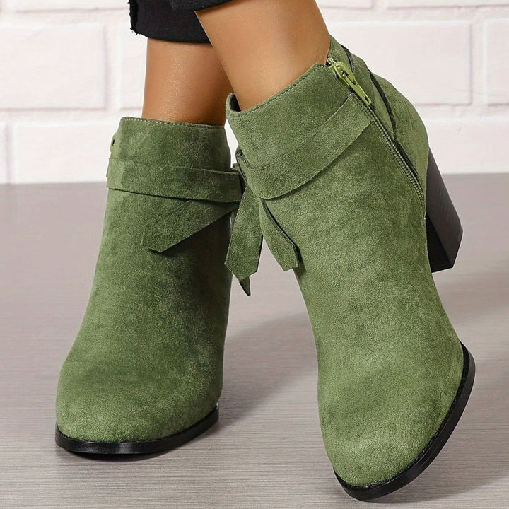 Damen Stiefeletten mit Blockabsatz Schleife Spitzer Zehenbereich - Grün