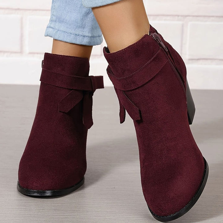 Damen Stiefeletten mit Blockabsatz Schleife Spitzer Zehenbereich - Rot