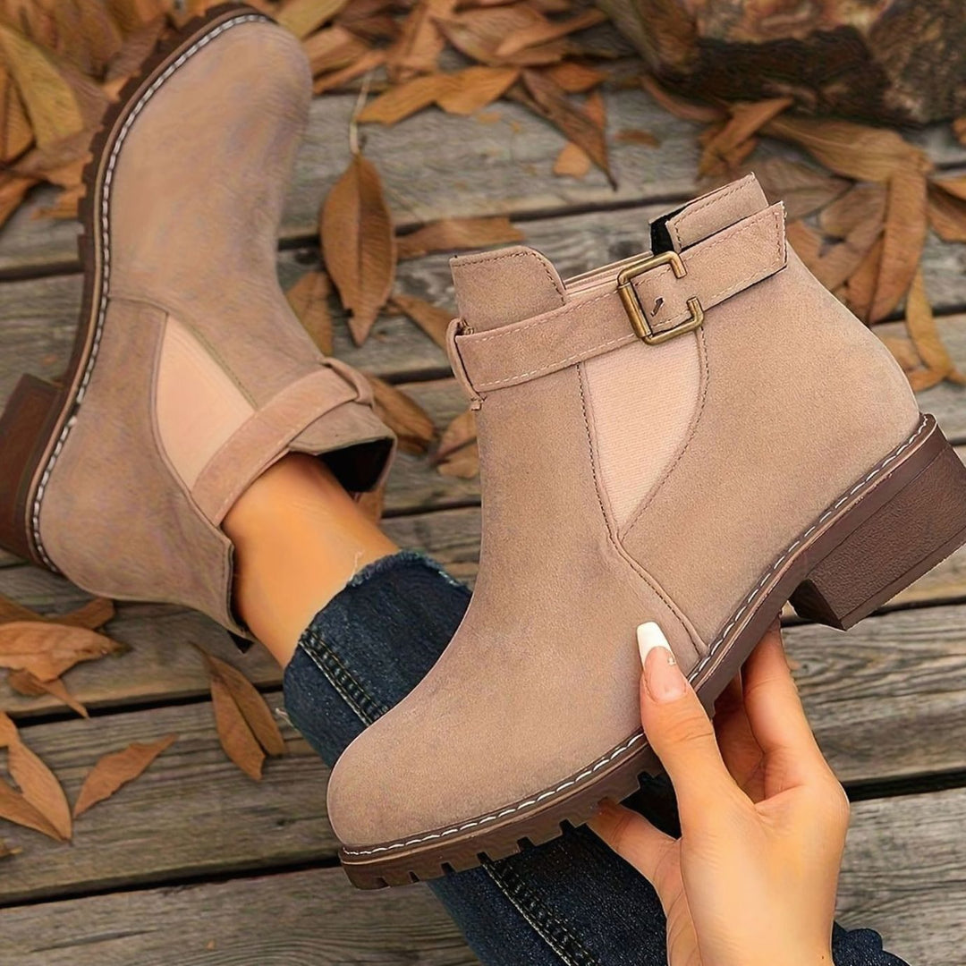 Damen Stiefeletten mit Blockabsatz Schnallenriemen Chelsea-Stil - Zartes Rosa