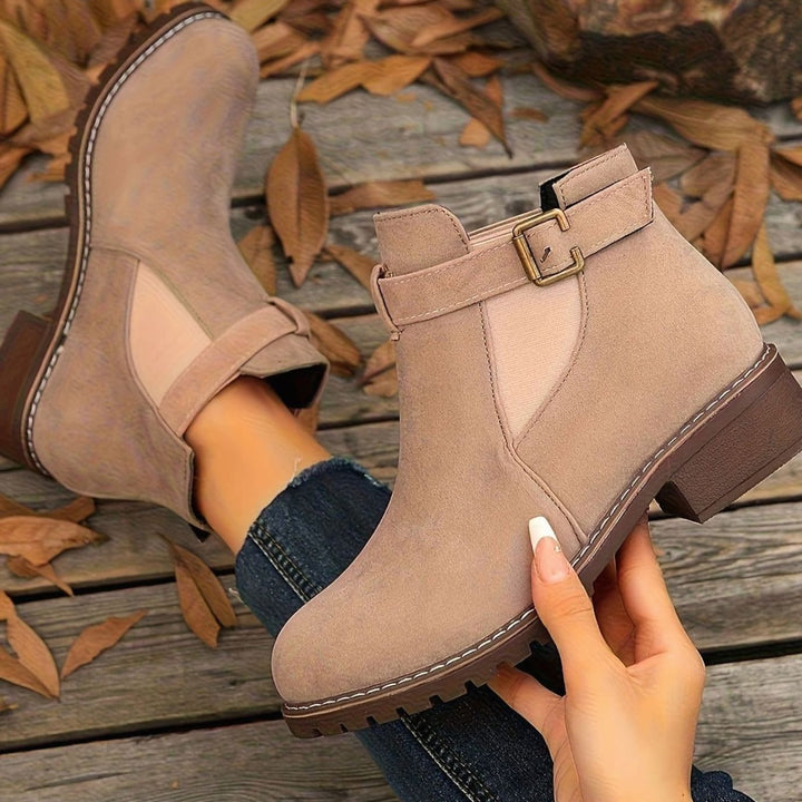 Damen Stiefeletten mit Blockabsatz Schnallenriemen Chelsea-Stil - Zartes Rosa