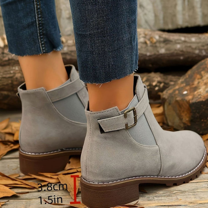 Damen Stiefeletten mit Blockabsatz Schnallenriemen Chelsea-Stil - Silbergrau