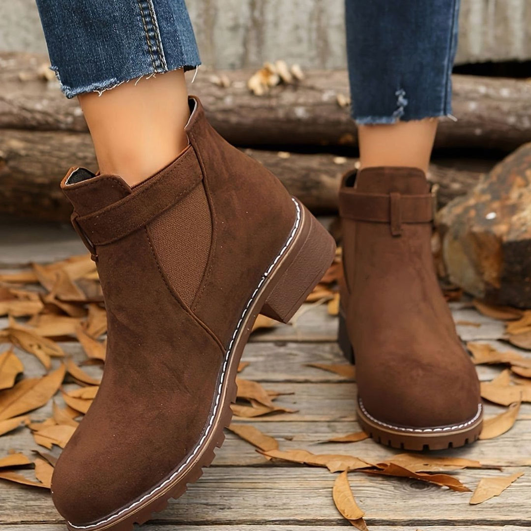 Damen Stiefeletten mit Blockabsatz Schnallenriemen Chelsea-Stil - Dunkelbraun
