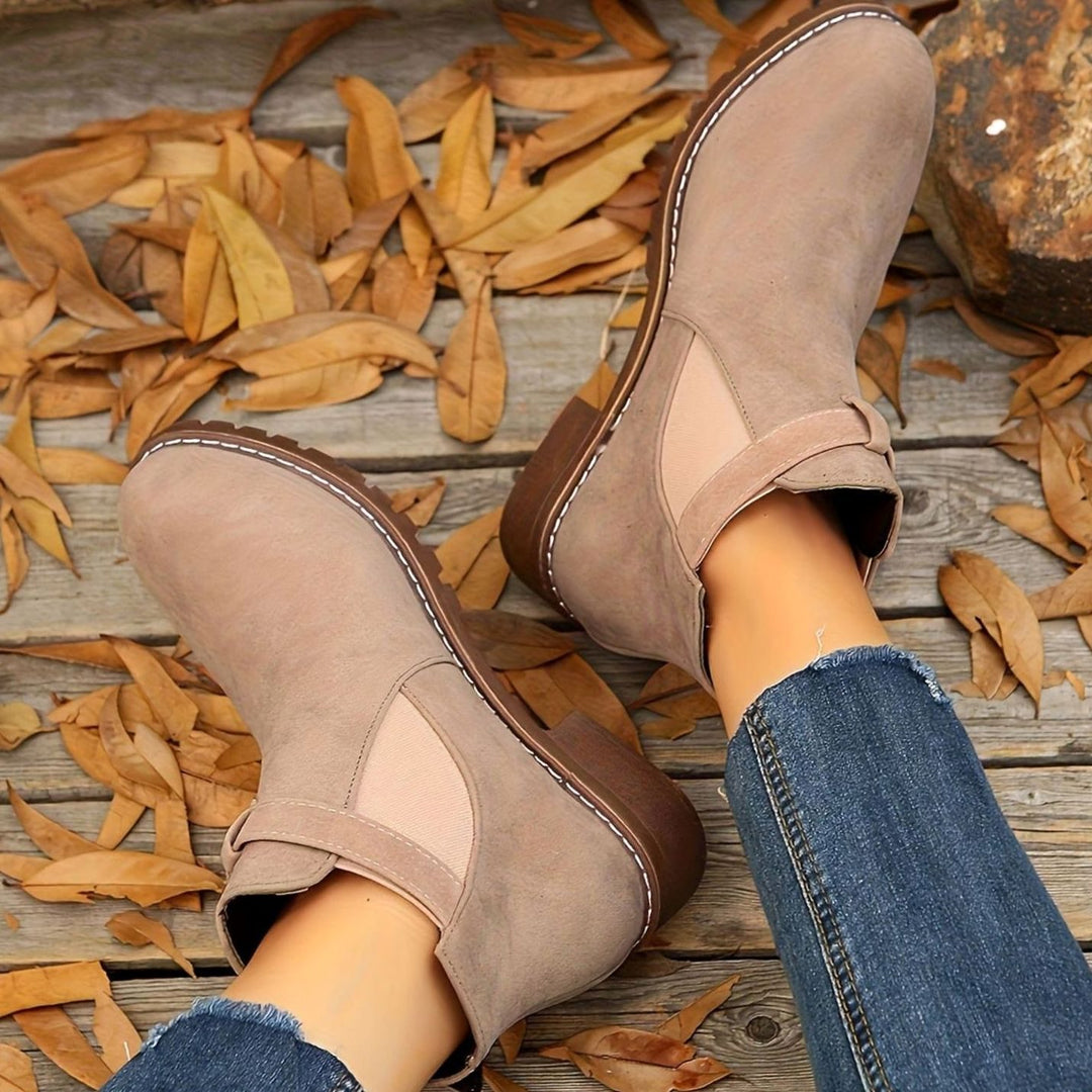 Damen Stiefeletten mit Blockabsatz Schnallenriemen Chelsea-Stil