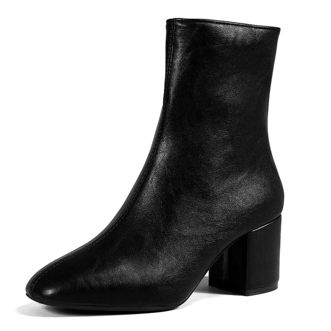 Damen Stiefeletten mit Blockabsatz Spitzer Zehenbereich Seitlicher Reißverschluss